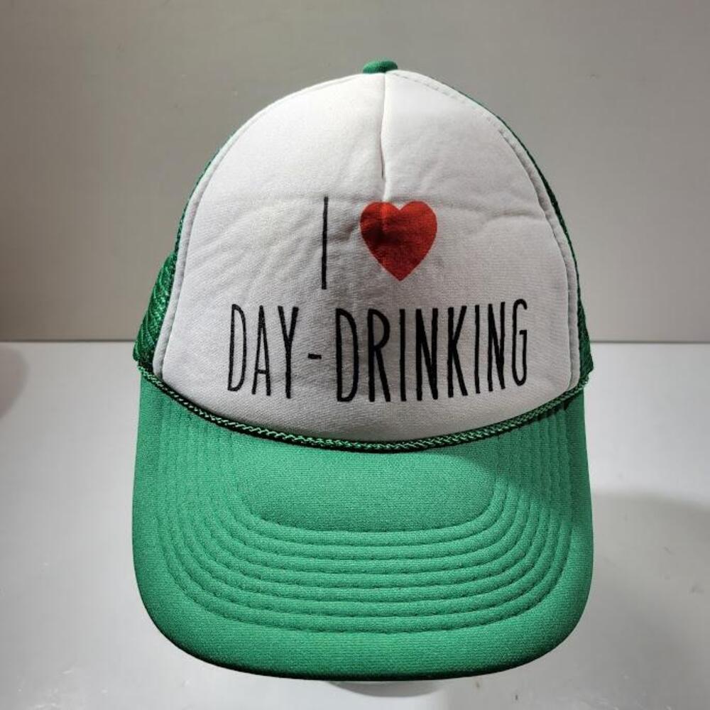 Otto Hat Cap Snap Back Green White Mesh Trucker I Love Day Drinking Mens Funny